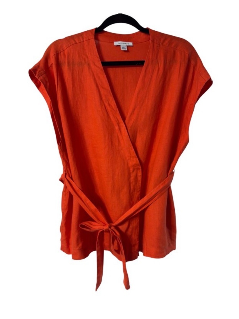 Pure Navy Bright Orange Wrap Front‎ Top Sz L (TXA993)
